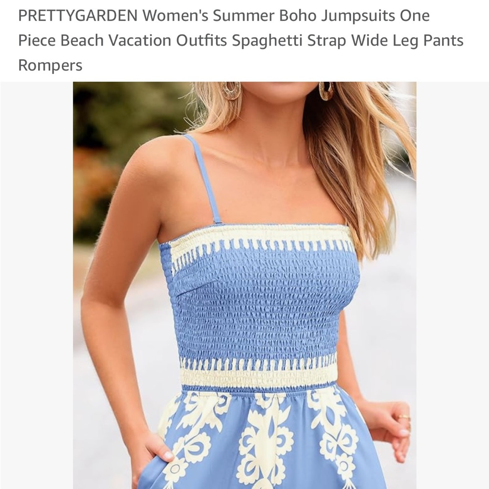 Cream and Blue Ornate Pattern Jumpsuit - Picture 5 of 6